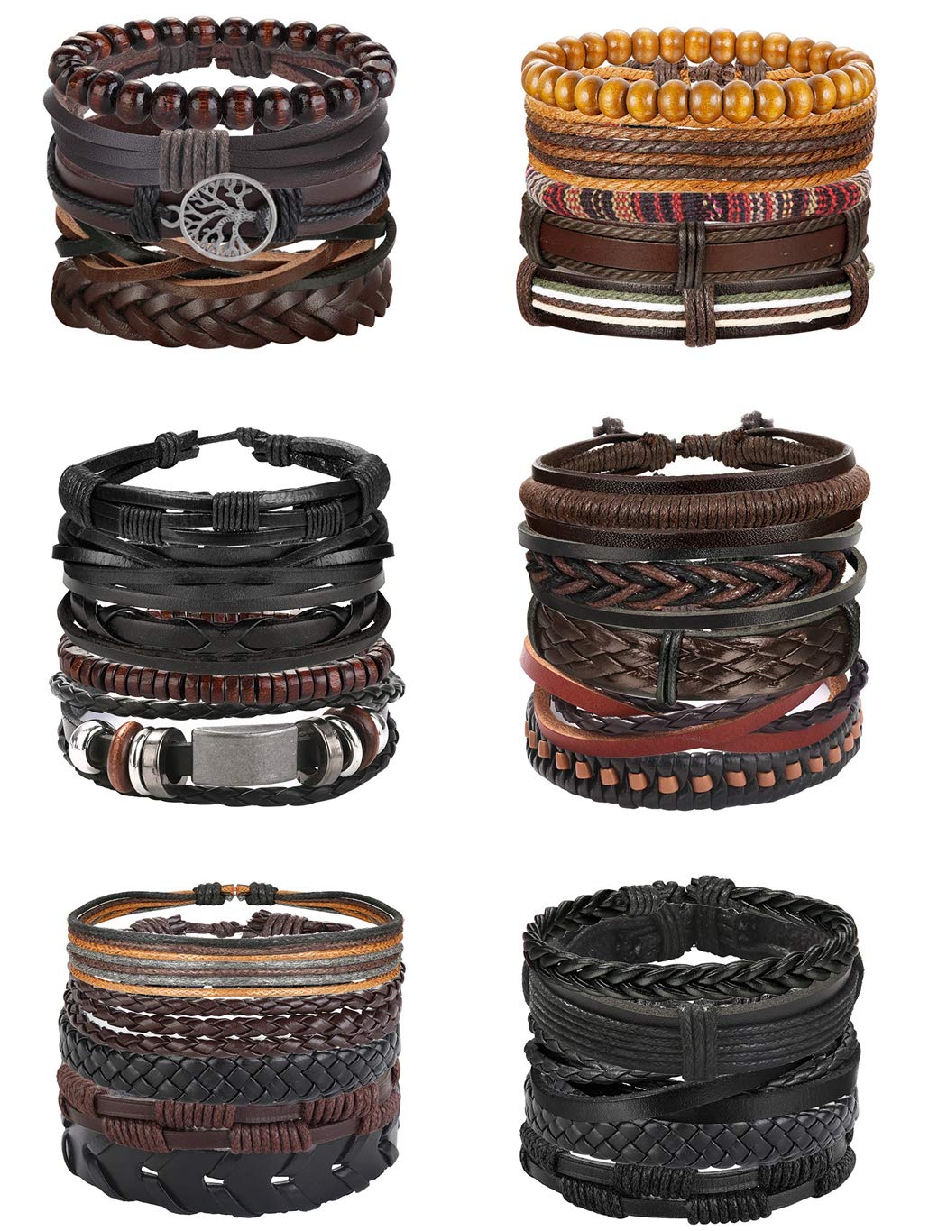 Florideco 30PCS Braided Leather Bracelets for Men Women Wrap Wood Beads Bracelet Woven Ethnic Tribal Rope Wristbands Bracelets S