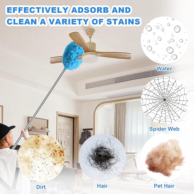 Storystore Ceiling Fan Cleaner Duster with Extension Pole, Adjustable from 13 to 84 Inches, Removable Fan Blade Cleaner (Blue-7FT)