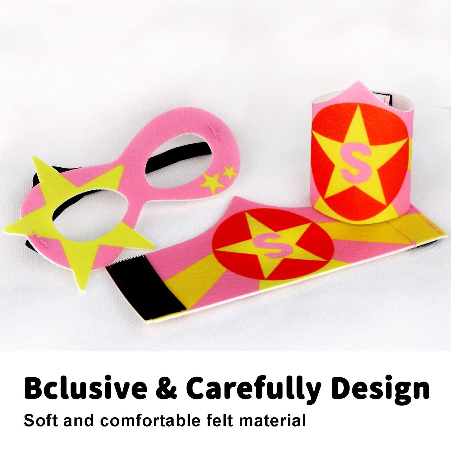 iROLEWIN Star Superhero-Costumes-Cape and Mask for Kids Girls Boys Super Hero Party Gifts Toys as Halloween Dress Up with Bracelets (Pink)