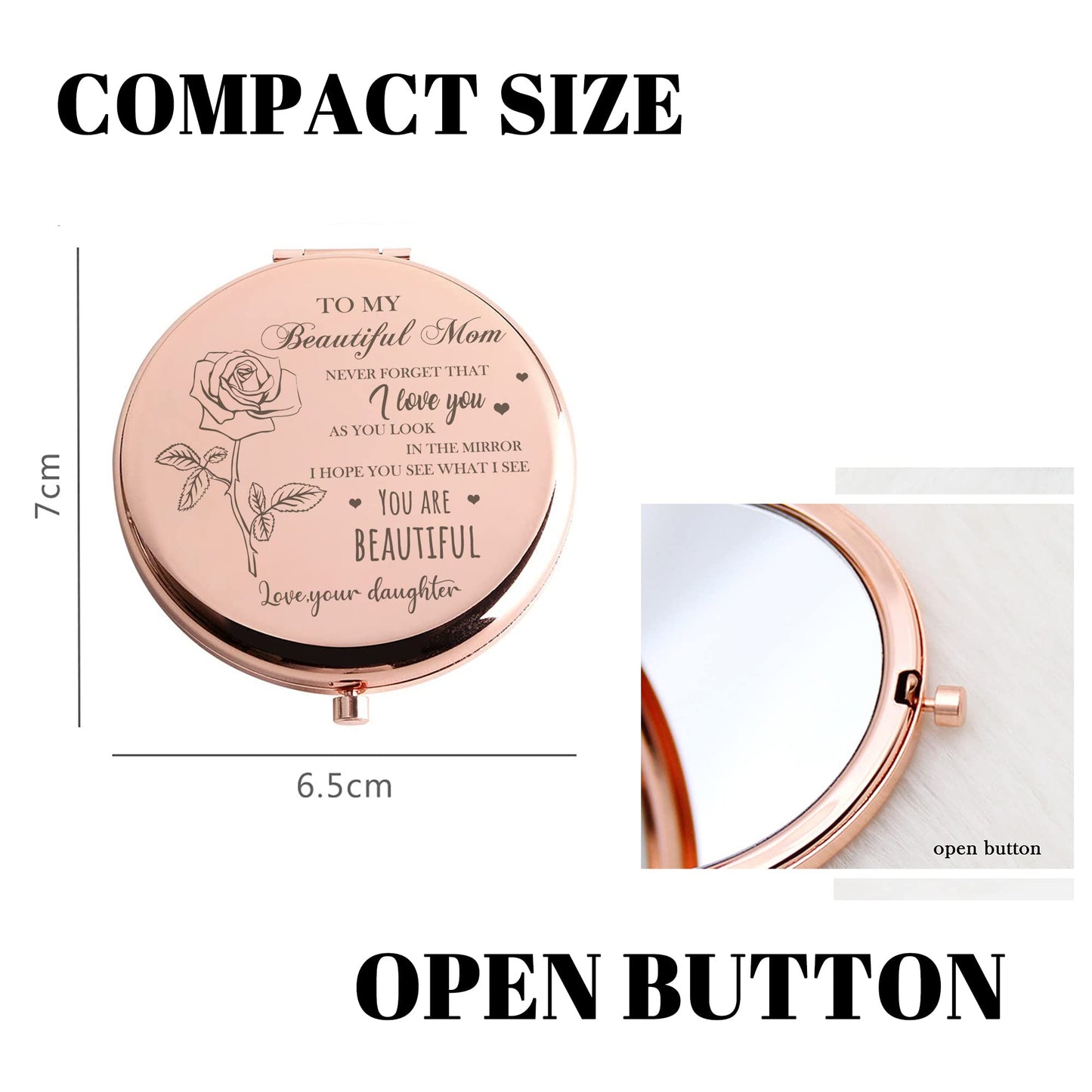 GAOLZIUY Compact Mirror Gifts for Mom from Daughter, Rose Gold Compact Mirror for Mother, Birthday Gifts for Moms Women from Dau