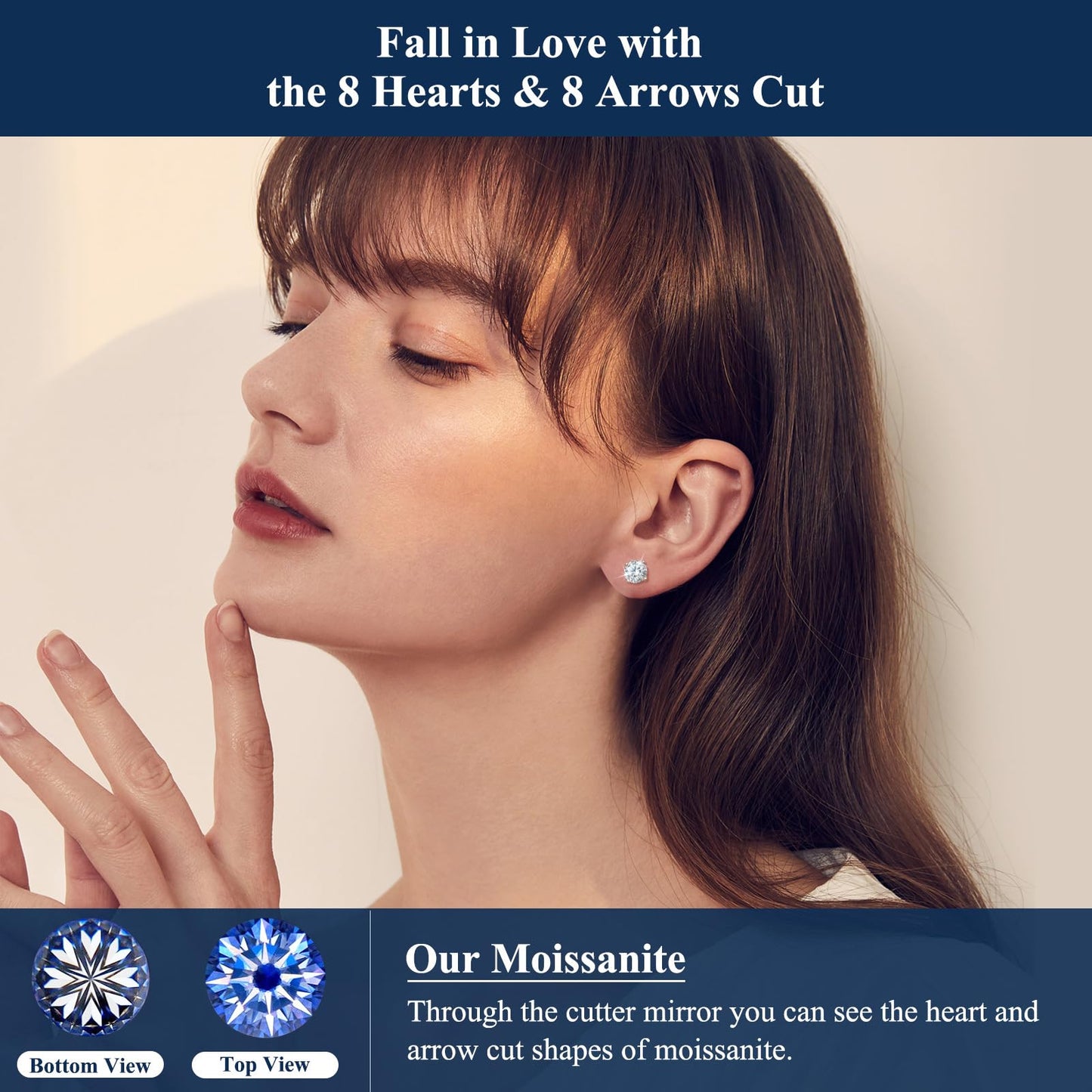 Moissanite Stud Earrings,0.2-4ct/Pair D Color VVS1 Clarity Brilliant Lab Created Diamond Moissanite Earrings w/ Screw Back, Bras
