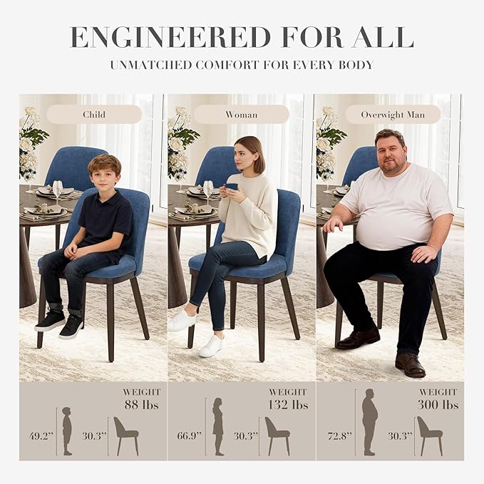 COLAMY Upholstered Dining Chairs Set of 4, Modern Kitchen Chairs with Back, Leather Side Dining Room Chairs with Wood Legs for Kitchen Dining Room Restaurant,Blue