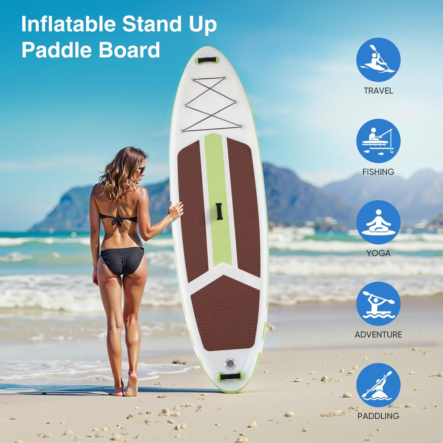 Sweetcrispy Inflatable Stand Up Paddle Board with Premium SUP Paddleboard Accessories,2-in-1 Paddle,Wide Stable Design,Non-Slip Comfort Deck for Adults & Youth of All Skill Levels,Light Green