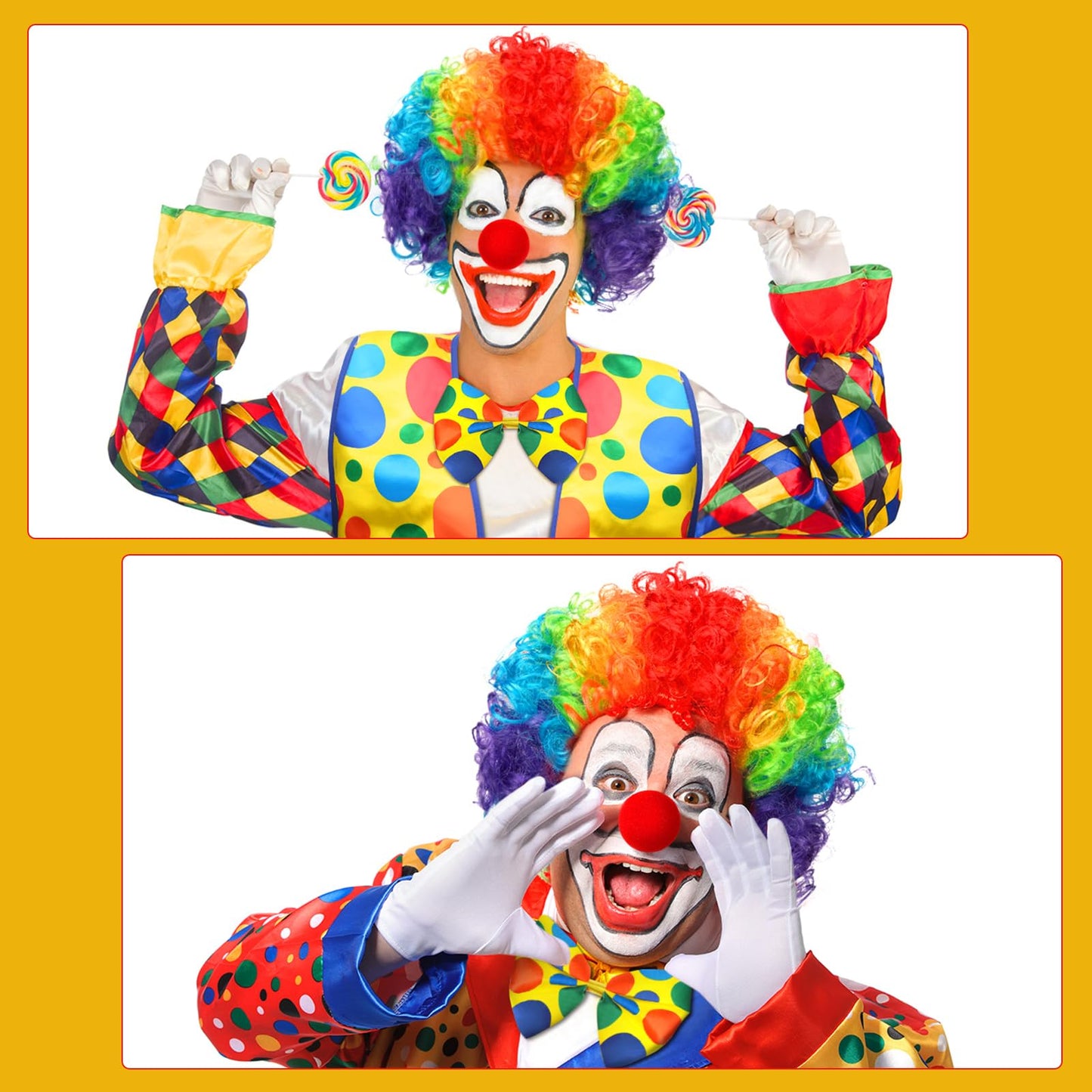 Funtery 12 Pcs Clown Costume Set - Clown Nose, Vest, Wig, Bow, Tie, White Gloves for Circus Cosplay Party