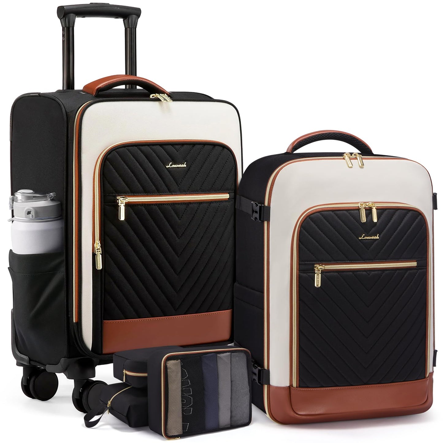 LOVEVOOK Luggage Sets for Women, 5 Piece Carry on Luggage Set, Softside Suitcases with Wheels,Rolling Checked Luggage with TSA Lock,Lightweight Suitcase Set for Travel