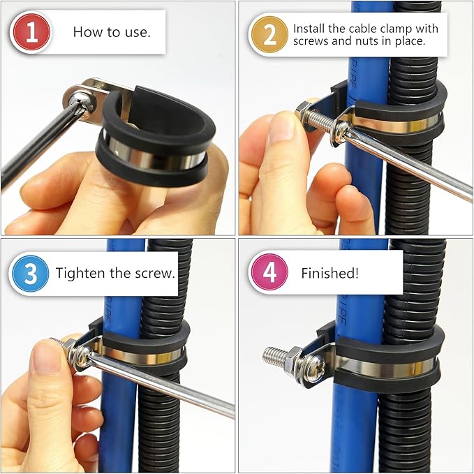20 PCS 1 Inch Cable Clamps, 304 Stainless Steel Cable Clamps, Insulated Clamp, Hose Clamp, Pipe Clamp, Sturdy Clamp, and Wire Clamp by RTHIEAI