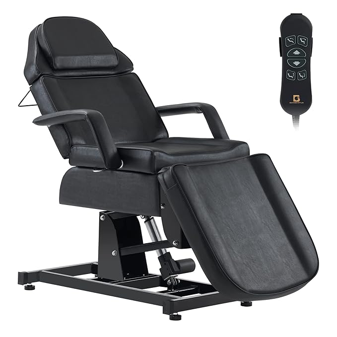 BarberPub Fully Electric Facial Bed with 3 Motor for Esthetician, Electric Tattoo Chair for Client, Facial Bed for Esthetician, Electric Adjustment 2751 (Black, Height (Flat): 27.5"–37")