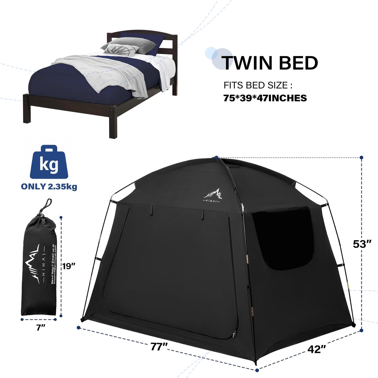 UNIHIMAL Bed Tent for Adult and Kids,Indoor Portable Light Reducing Twin Size Canopy Tents Breathable Lightweight Private Space for Bed(Black)
