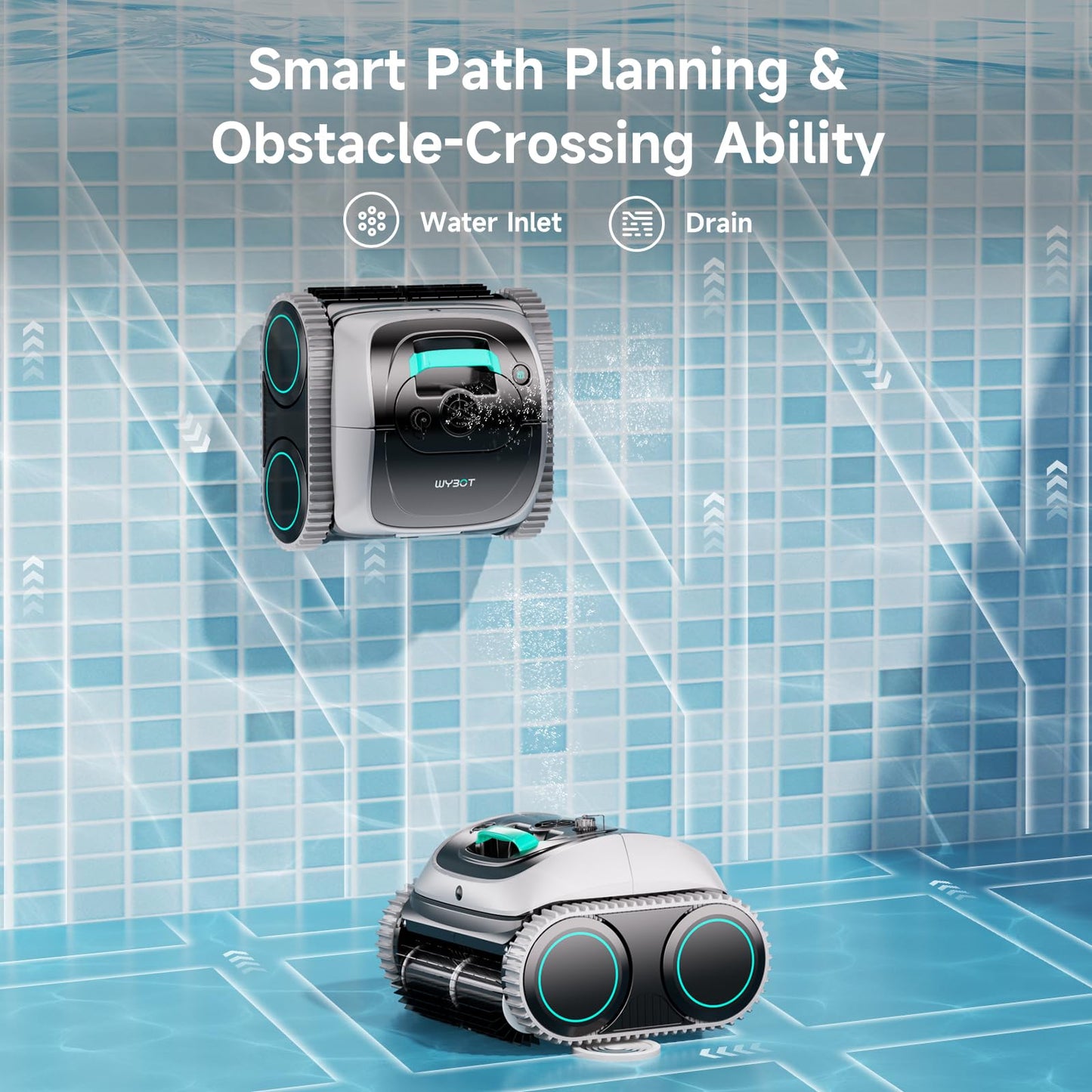 WYBOT C1 Cordless Robotic Pool Vacuum for Inground Pools, Above Ground Pool Cleaner 4-in-1 Wall & Waterline Cleaning Up to 1,614sq.ft, 150mins Smart Navigation, App Support (Grey with White)