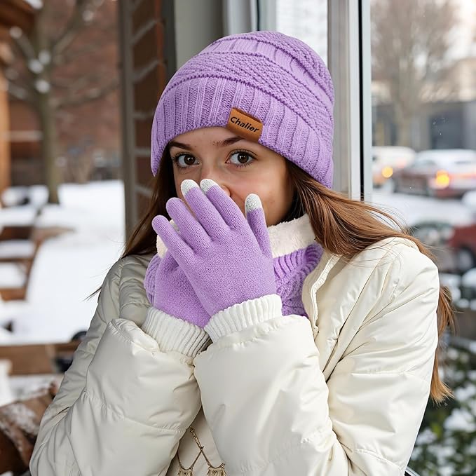Winter Hats for Women Beanie Hat Warm Thick Knit Skull Cap Hat and Scarf Gloves Sets