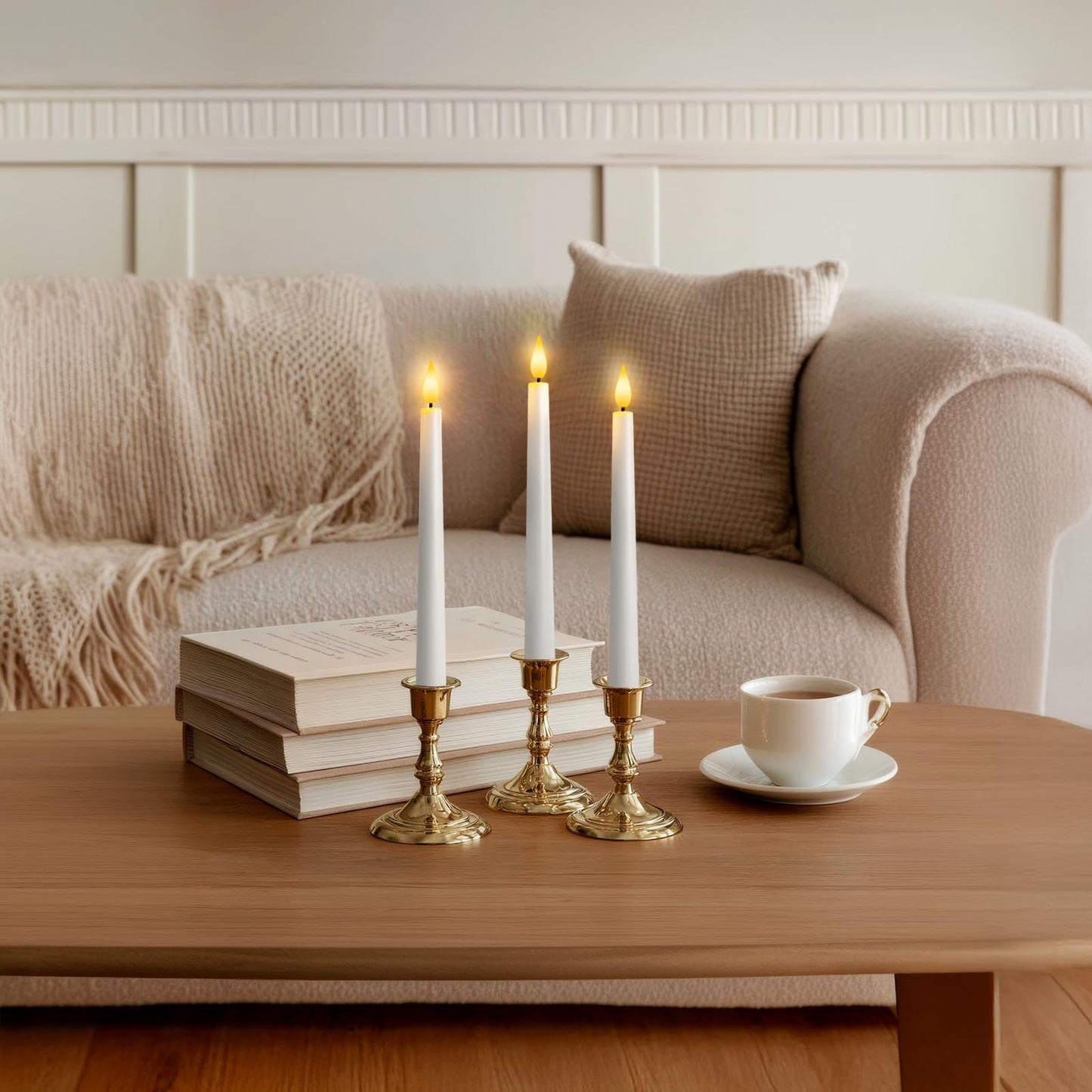 Meigic 12 Pcs Flameless Taper Candles with Remote and Timer, 9.6 Inches Plastic LED Candlesticks, White Battery Operated Window Candles, for Home Wedding Christmas Party Decoration