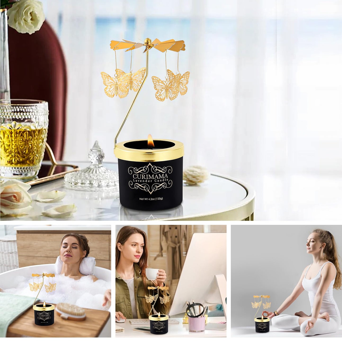 Gifts for Women Birthday Unique, Butterfly Gift for Mom, Rotating Candles Gift for Best Friend, Lavender Candle Presents for Sister, Mom Birthday Gifts from Daughter