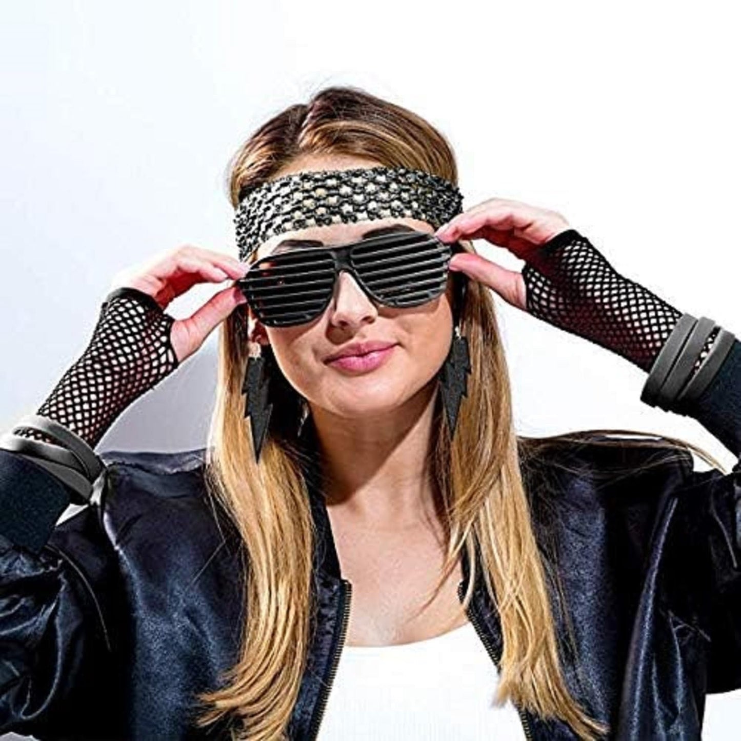 Tatuo 80s Accessories Costume Outfit for Women Leg Warmers Headband Tutu Skirt Gloves Earrings Necklace(Black)