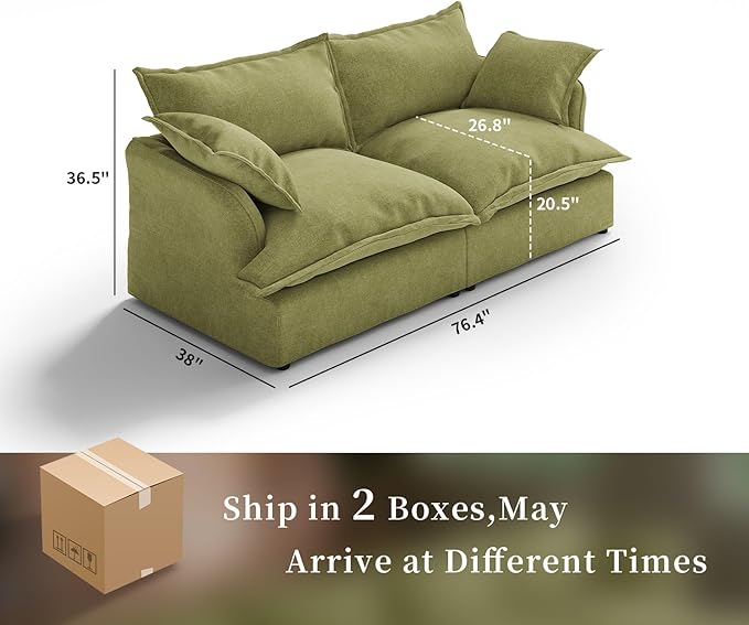 Intuition Decor 76.4" Cloud Sectional Couch,LoveSeat Down Fill Modular Modern Sectional Sofa,Fluffy Couch with Removable & Washable Cushion Covers,Corner for Living Room,Olive Green