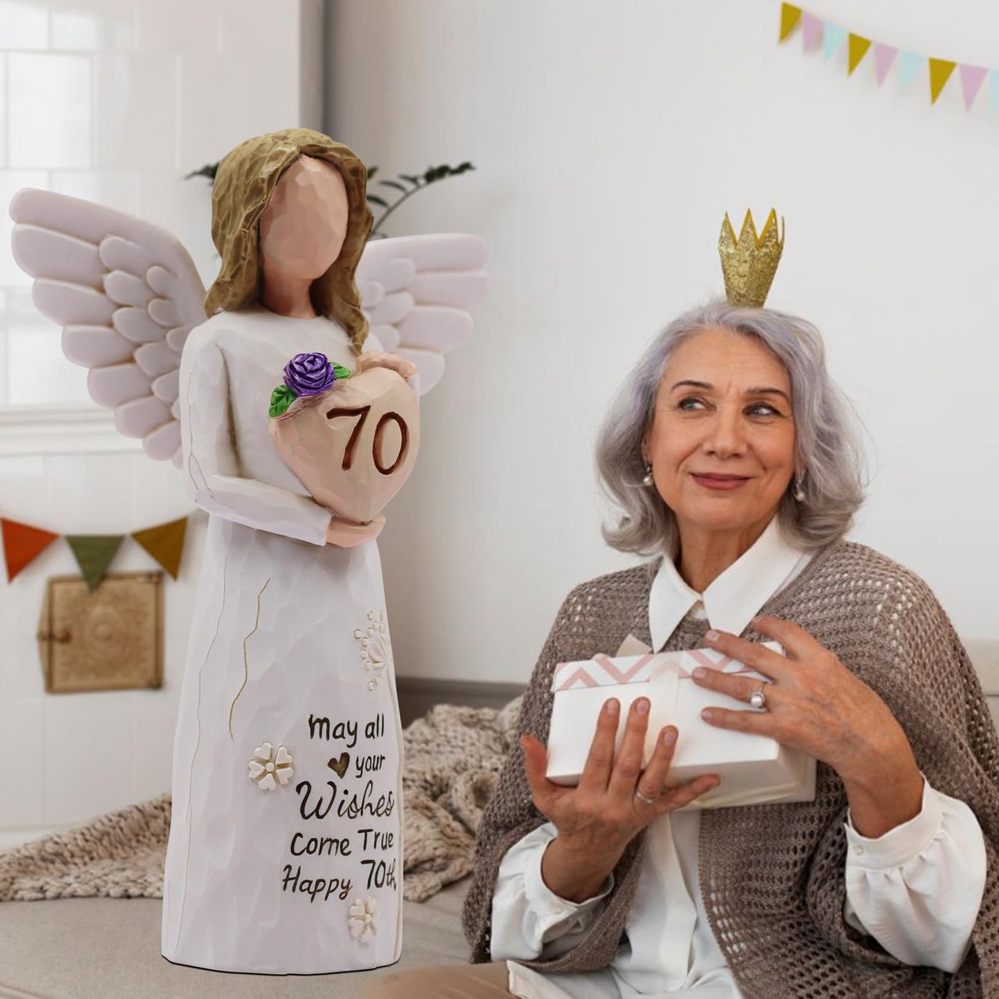AcowSpt 70th Birthday Gifts for Women, Meaningful 70th Birthday Gifts, Sculpted Hand-Painted Figurine