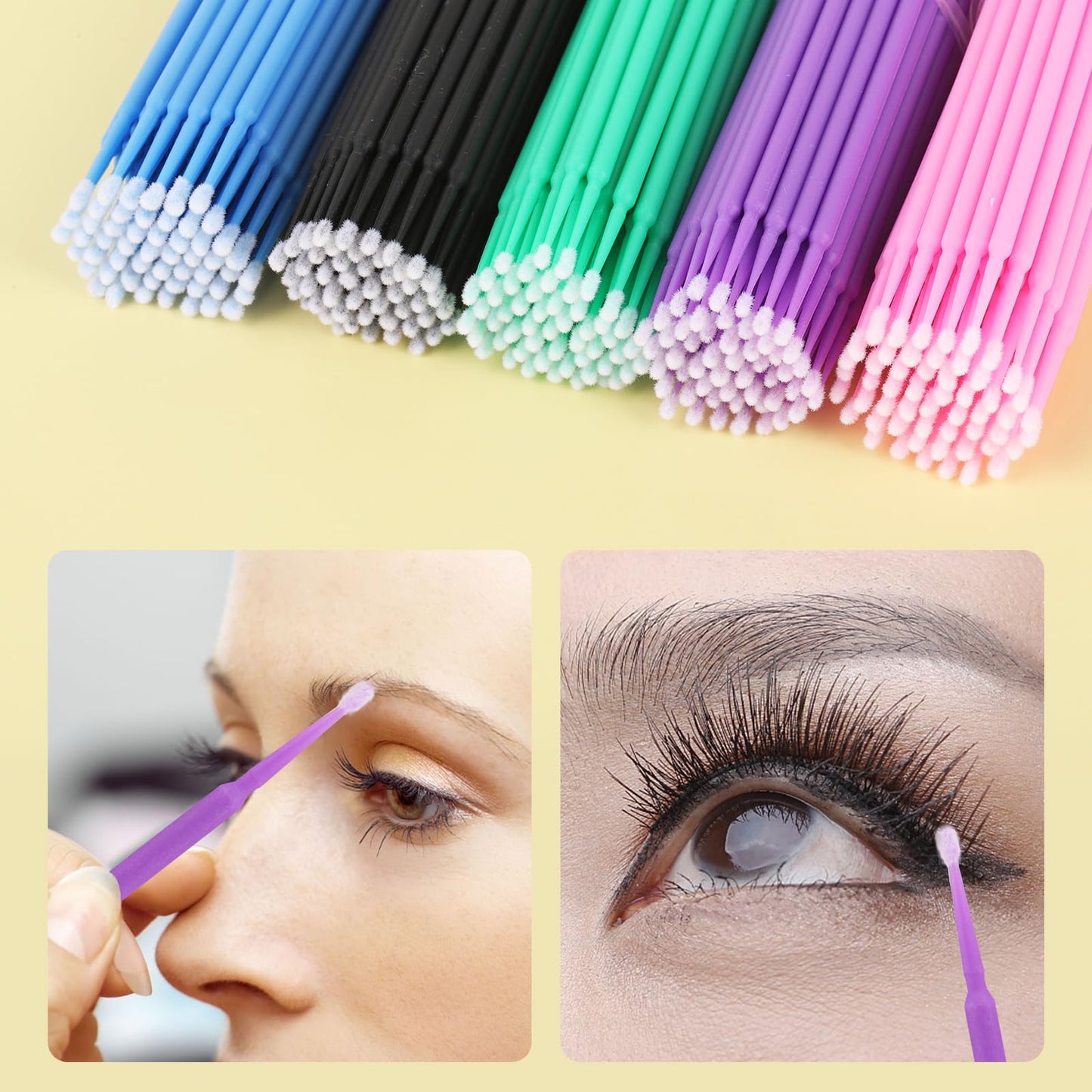 Tbestmax 2000 Pcs Micro Applicator Brush, Micro Swabs, Disposable Eye Lashes Mascara Wands for Eyelash Extension - 5 Colors