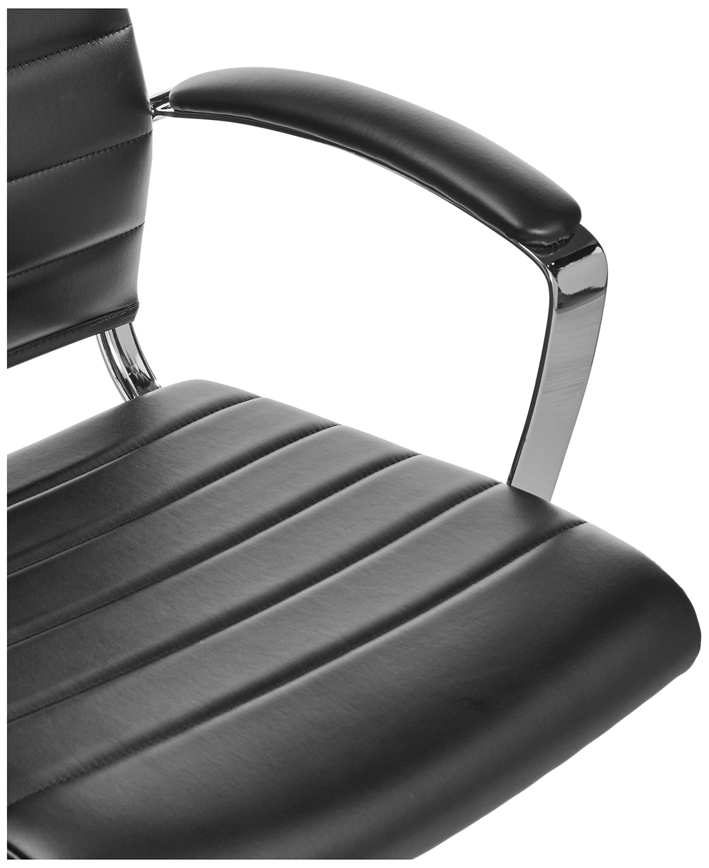 Amazon Basics High-Back Swivel Office Chair with Lumbar Support, Ergonomic Ribbed Faux Leather, Adjustable Height, 45.25" x 24.75" x 23.25", Black