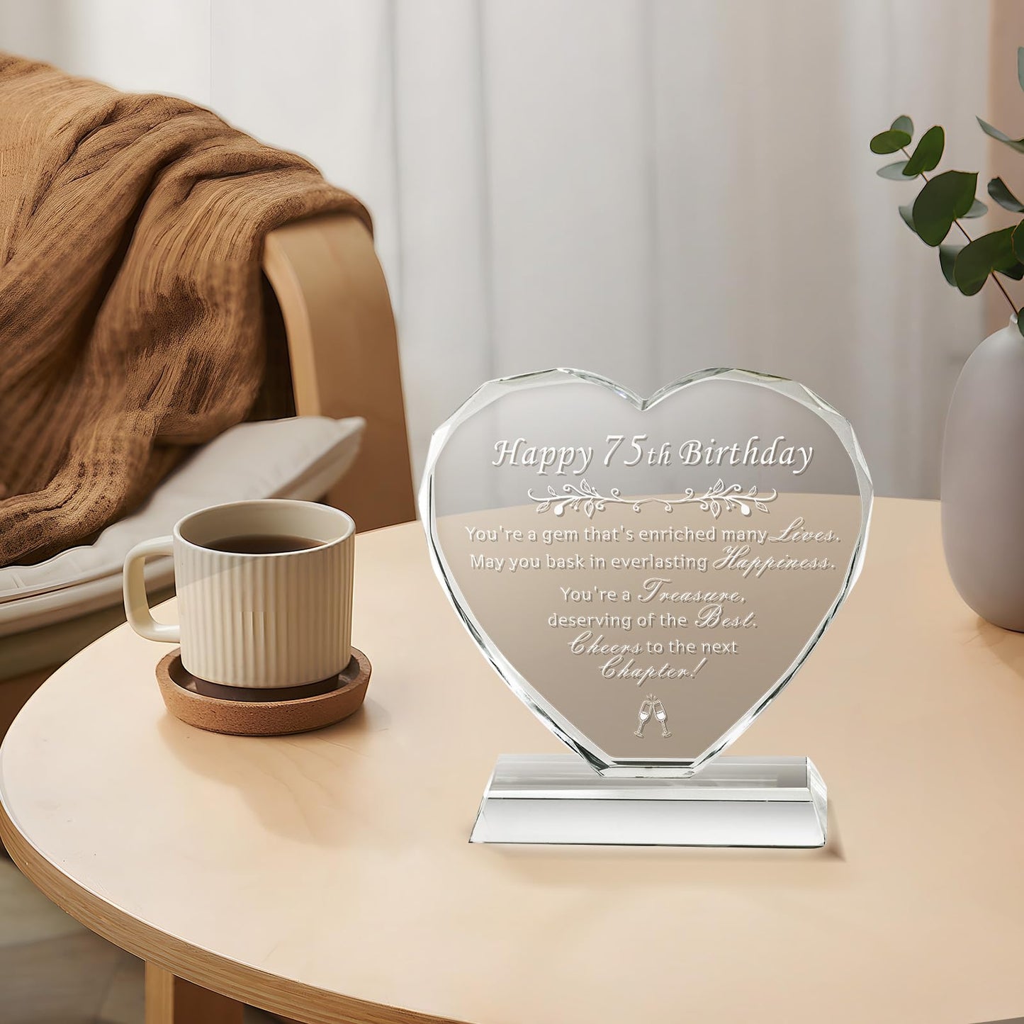 L.Karden 75th Birthday Gift for Women Men 75 Year Old Woman Crystal Heart Presents for Husband Wife Parents Grandparents Friends