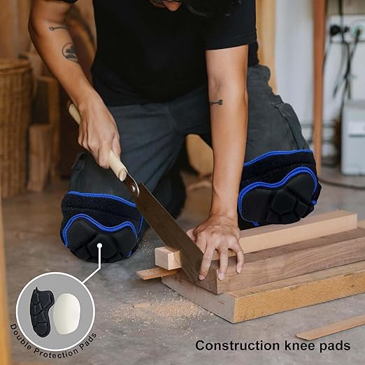 JYBTAA Garden Knee Pads, Men/Women Adjustable Kneepads for Cleaning Flooring, Soft Lightweight Work Knee Pad for Weeding Painting Housekeeping, Slip-on Knee Protector for Christmas, Blue Plus Size (1 Pair)