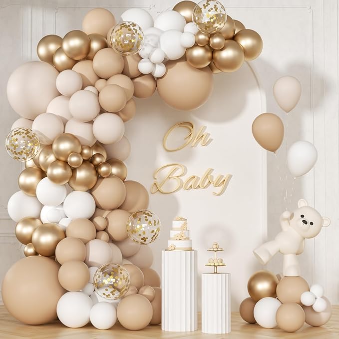 147pcs Neutral Balloon Garland Arch Kit, Different Sizes with Beige Cream Sand White Metallic Champagne Gold Balloons for ...