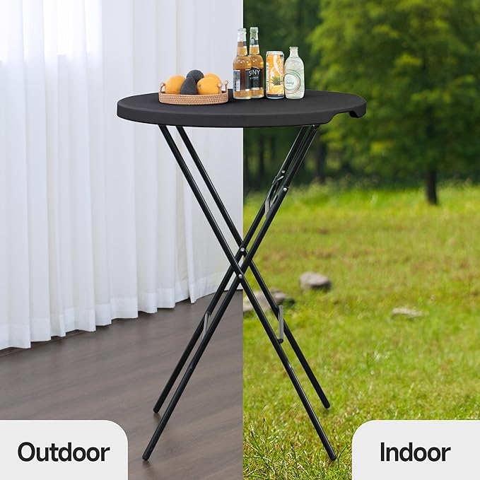 Winlice 32'' Round Folding Table, HDPE Portable Bar Height Table with Removable Legs for Indoor Outdoor Wedding Event, Gathering, Parties, Commercial Events, Black