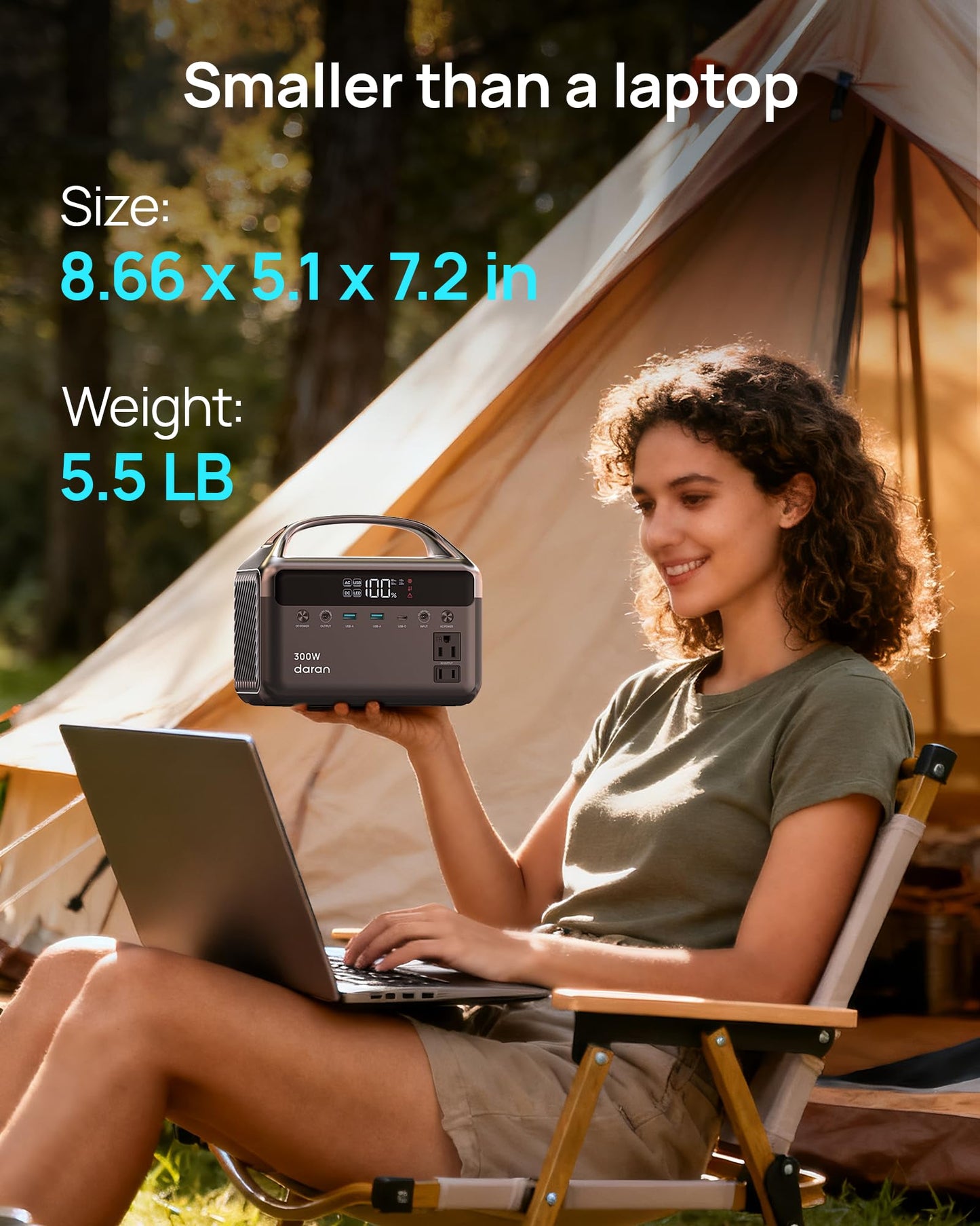 Portable Power Station 300W, 192Wh LiFePO4 Battery Solar Generator with Carry Bag & 2 AC Outlets 110V/ 600W Surge, Power Bank Fast Charging AC DC USB Ports for Laptop, Camping, Home Ues, Emergency