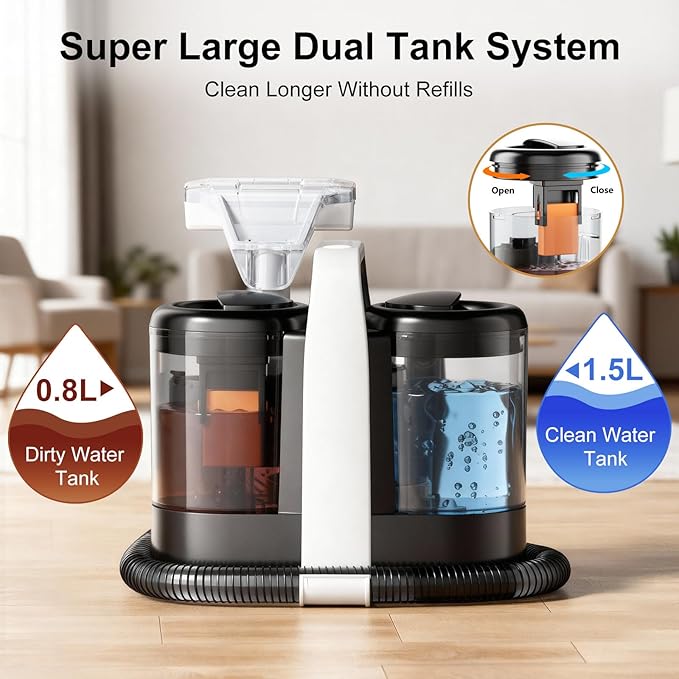 Portable Carpet & Upholstery Spot Cleaner Machine, Pro 18Kpa Powerful Suction Carpet Shampooer for Pet Stains, Furniture, Sofa, Stairs & Car Deep Cleaning with Dual Brush Heads & Cleaning Solution