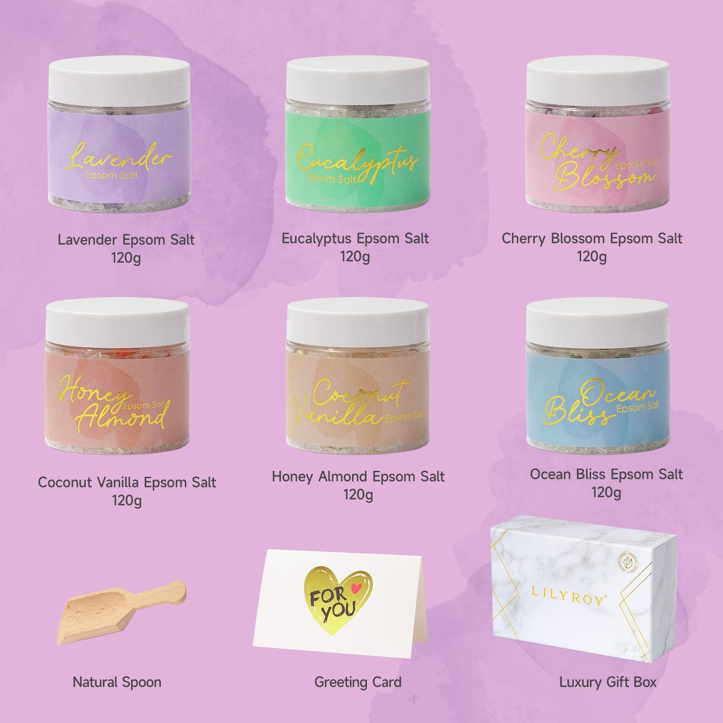 Mothers Day Gifts for Mom - Luxury 9-Piece Floral Epsom Salt Gift Set for Women, Bath & Body Gift Set in Elegant Box | Perfect Christmas, Birthday Gifts for Her & Him, All Occasion Holiday Present