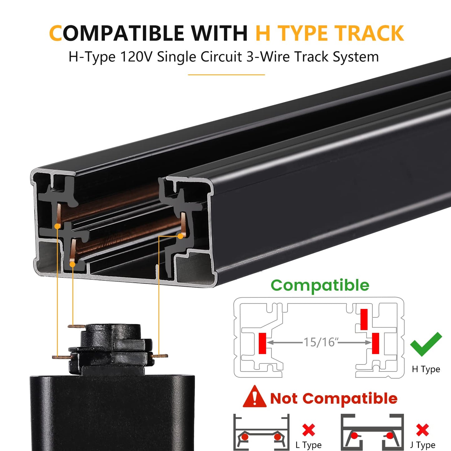 VANoopee 10W Dimmable LED Track Lighting Heads H Type Track Light Replacement Fixtures Bright 3000K Warm White Ceiling Spotlight for Accent Task Art, Flicker Free CRI90+ 24° 800lm Black, Pack of 8