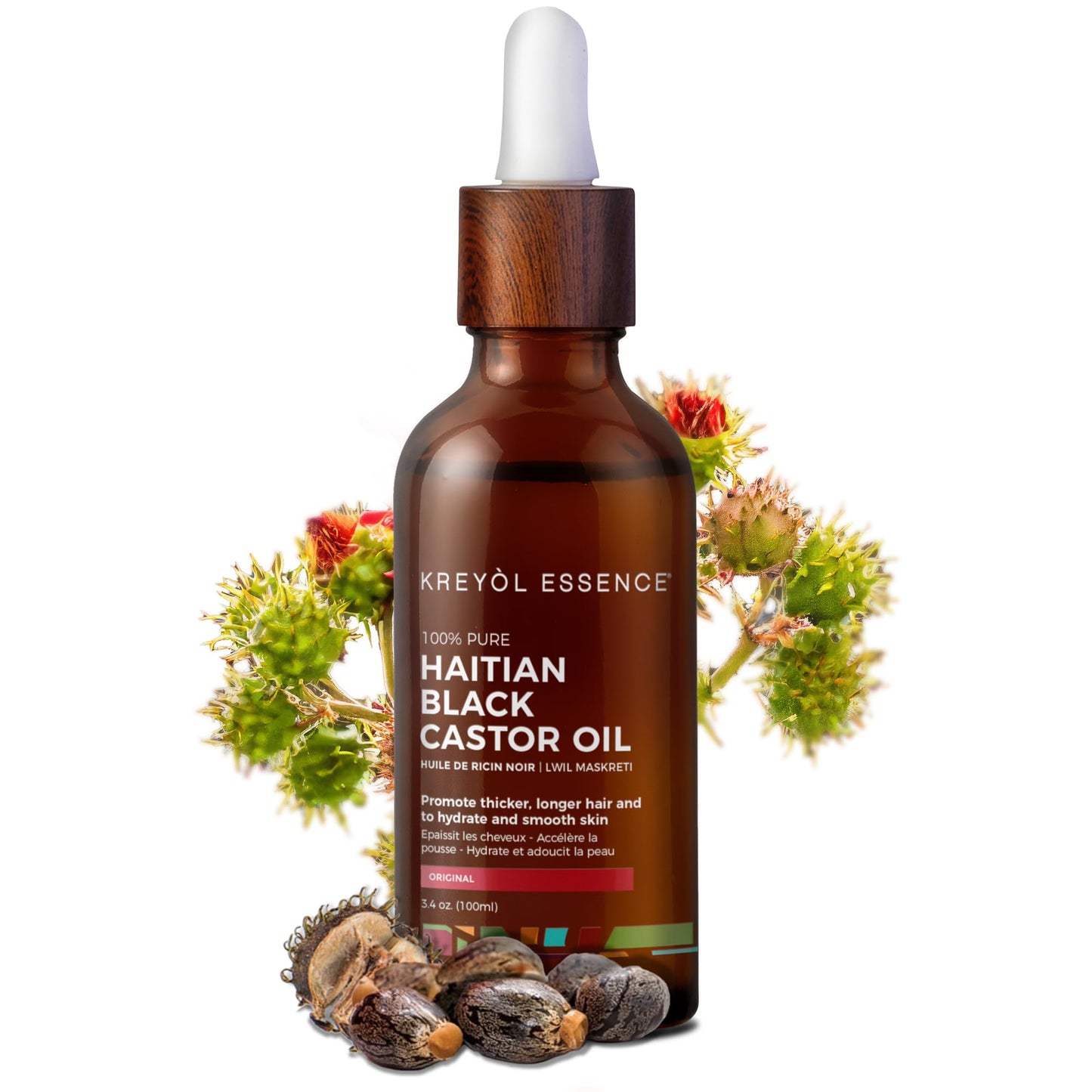 Kreyol Essence - Haitian Black Castor Oil for Skin and Hair, Glass Bottle - Fuller-Looking Hair, Pure, Hexane Free, Cold Pressed