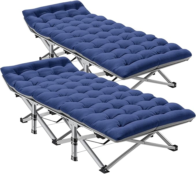 ABORON Camping Cot for Adult 28" Extra Wide, 2PK Heavy-Duty 1200D Oxford Cot for Sleeping, Portable Folding Camp Bed with Mat & Carry Bag