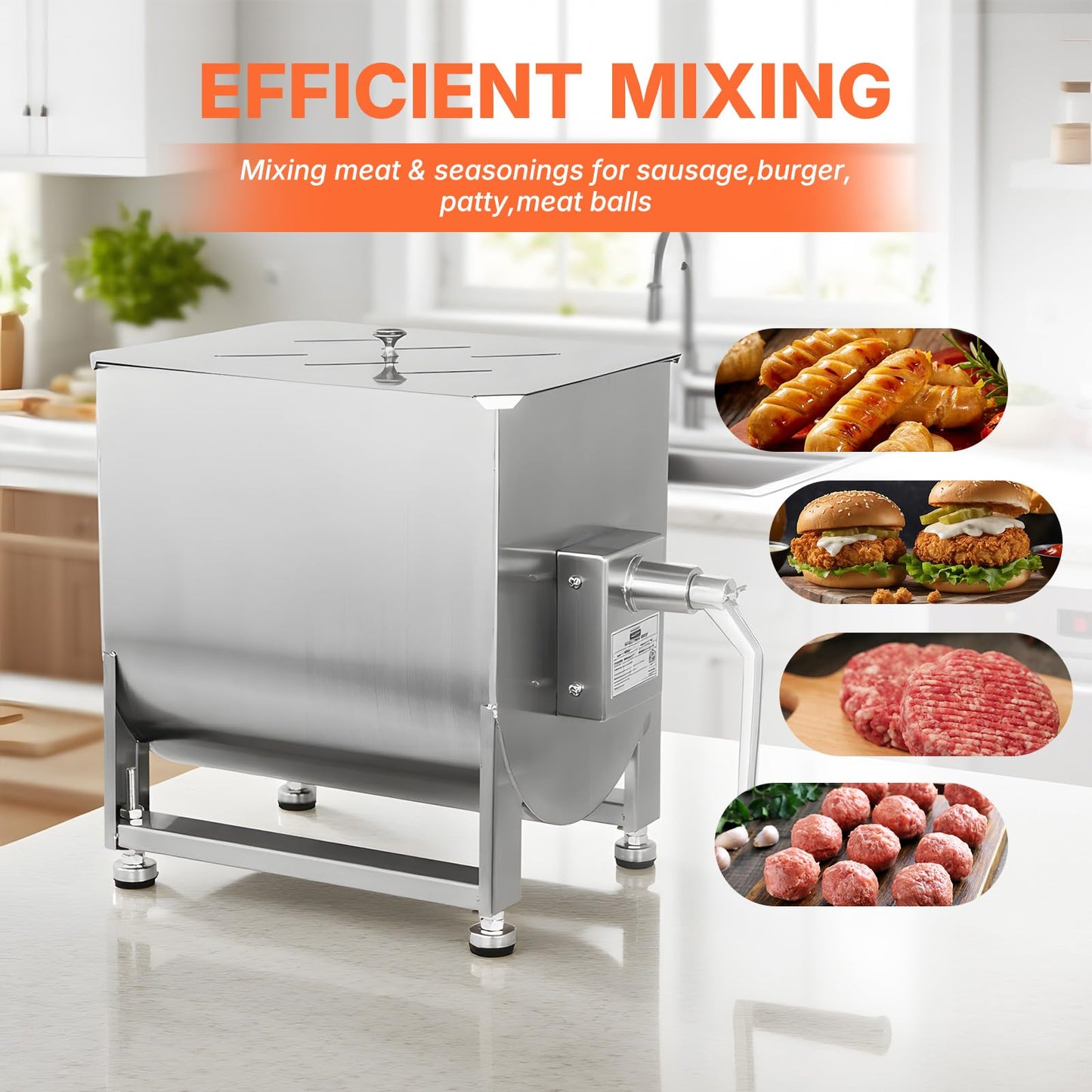 Hakka Manual Meat Mixer 45lb/22.5L, Fixed Tank 30L Stainless Steel Updated Commerial Food Mixer for Meat and Seasonings, Sausage, Burger, Patty
