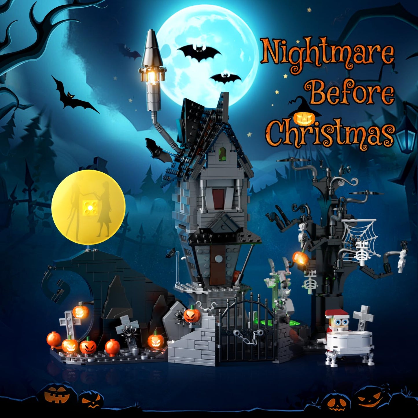 Nightmare Horror Haunted House Building Set, Block Toys Set Compatible with Lego, Creative Christmas Birthday Toy Kit Gift with Light for Movie Fans Adults (957pcs)