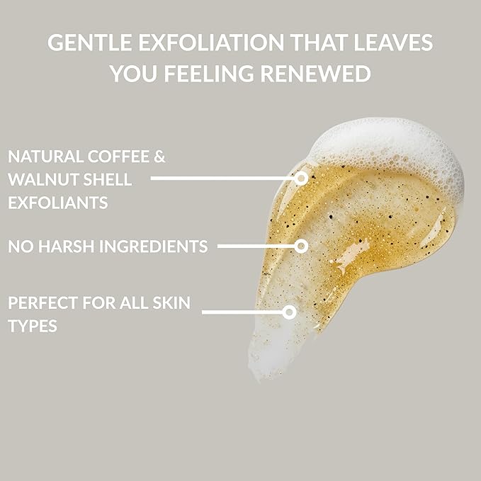 SpaScriptions Exfoliating African Black Soap Body Wash - 32 fl oz Charcoal & Coconut Scented Body Scrub with Coffee & Walnut Shell Exfoliants, Gentle Cleansing Body Wash, PH Balanced, Paraben Free