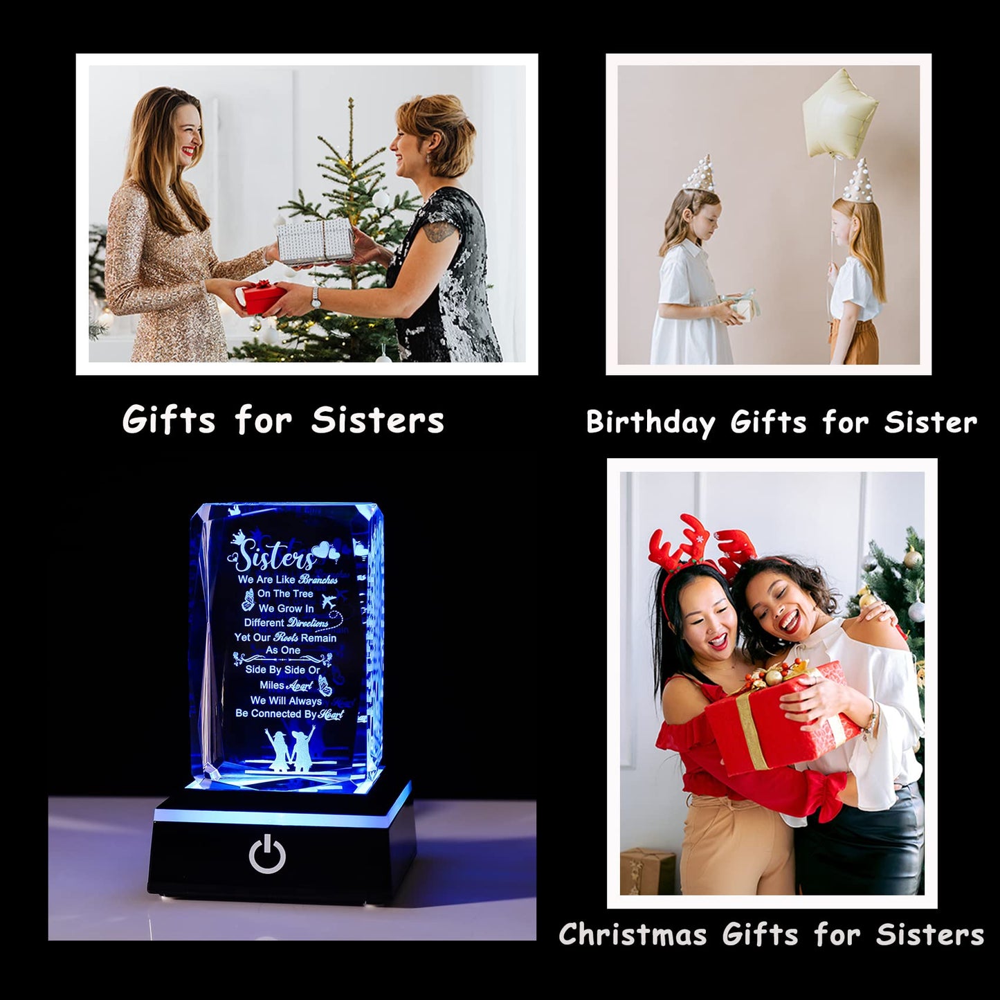 Movdyka Sister Gifts for Sisters Funny, 3D Layser Engraved Sisters with Base, Best Unique Birthday Christmas Wedding Graduation Sister Gifts Ideas from Sisters Brother for Soul Big Little Sister