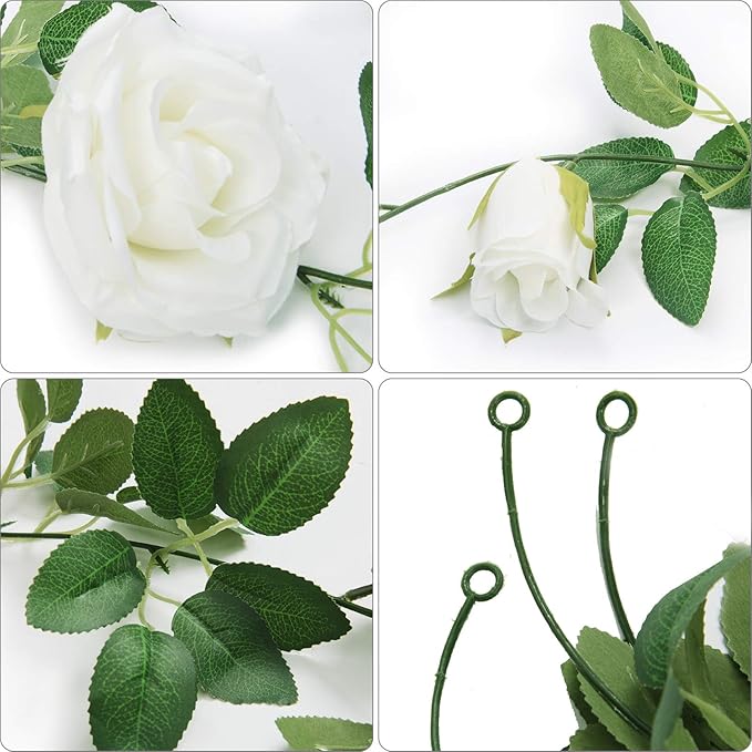 U'Artlines 5 Pack Artificial White Rose Vines Floral Garlands Total 32.5 Ft Fake Vine Silk Flower Garland for Indoor Outdoor Home Wedding Arch Garden Wall Decoration