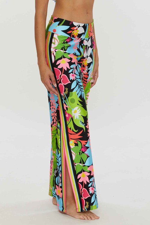 Trina Turk Women's Standard Swim Pants, Floral Print, Side Slits, Casual, Beach Cover Ups, Tiki Border (Multicolor), X-Small