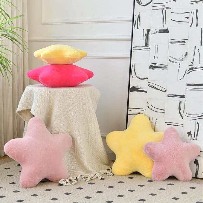 Xiashrk Star Pillow, Decorative Throw Pillows for Bed Couch, 15" Star Shaped Pillow Plush Floor Cushions Room Decor Pillow with Soft Faux Rabbit Fur for Sofa Bedroom Living Room