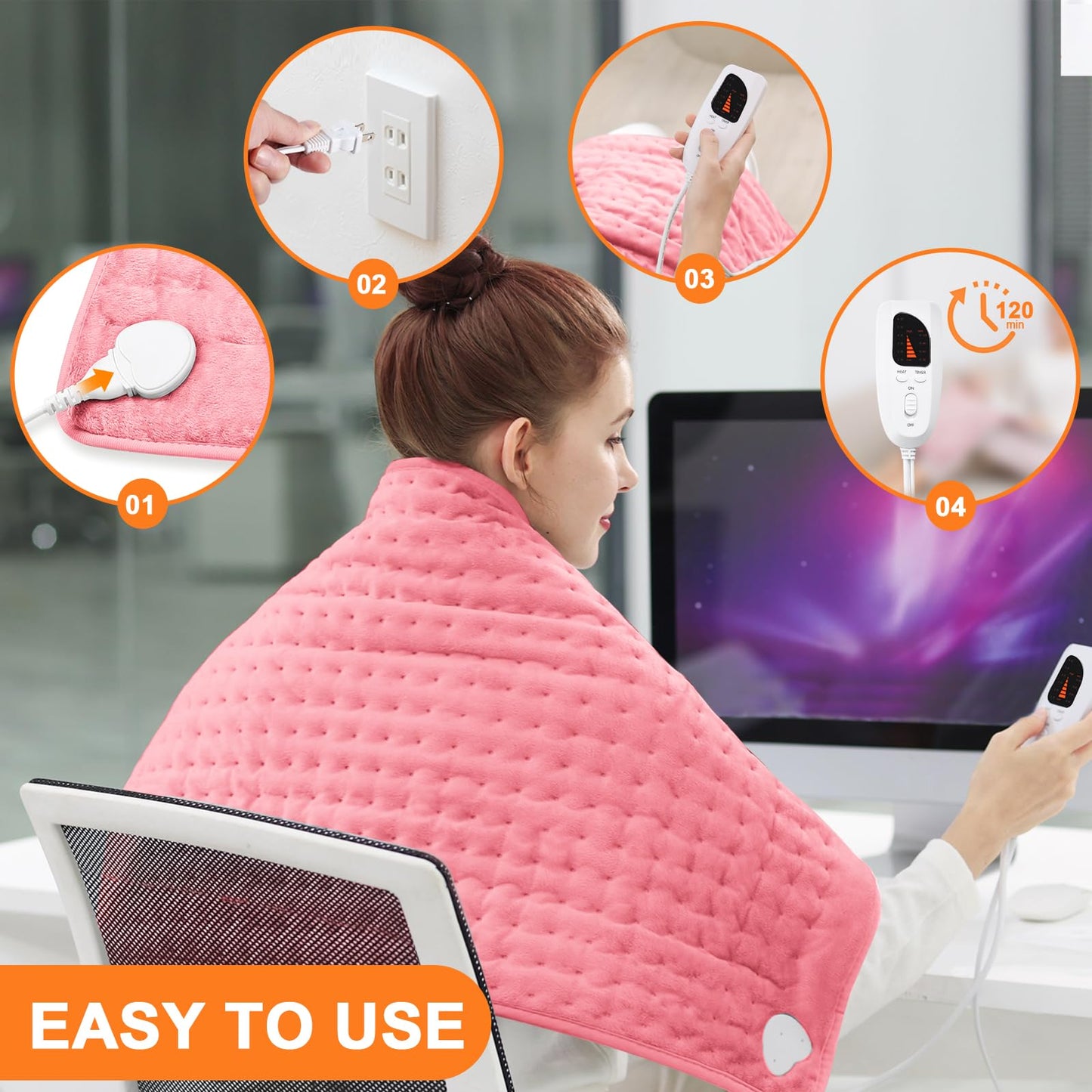 Deepsoon Heating Pad,Electric Heating Pads for Back,Neck,Abdomen,Moist Heating Pad for Shoulder,Knee,Arms,Legs,Dry/Moist Heat & Auto Shut Off,Christmas Gifts for Men and Women,BabyPink,40x20 Inch