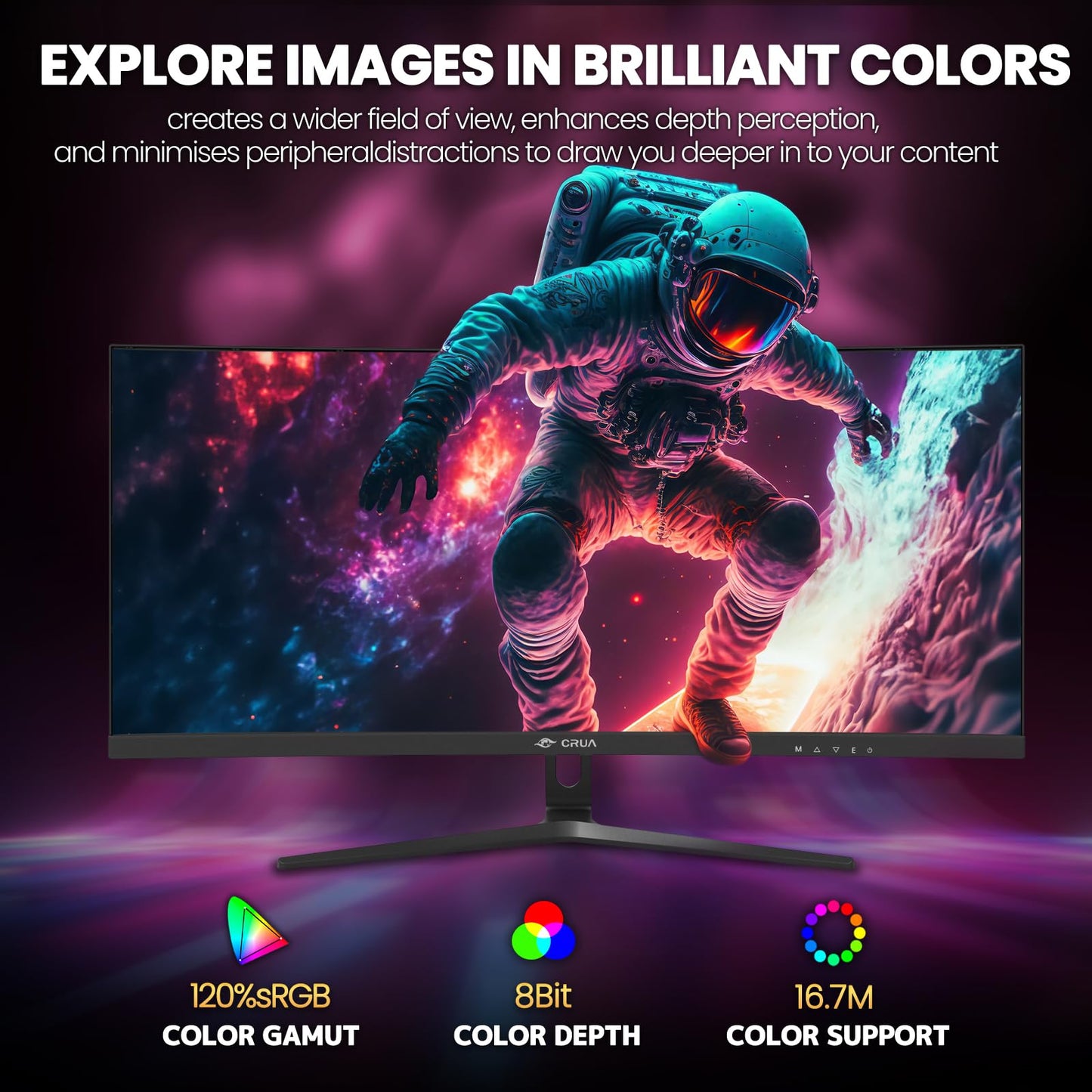 CRUA 30" Curved Gaming Monitor, 165Hz/200Hz Computer Monitor, FHD(2560 * 1080P) 1500R VA Screen, 120% sRGB PC Monitors Support AMD FreeSync, Wall Mount Install(HDMI, DP)- Black