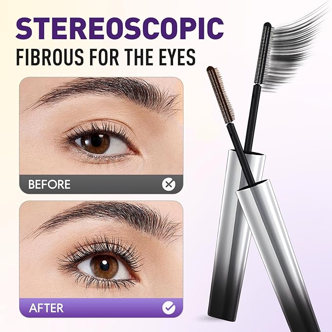 Iron Wand Mascara, 2025 New Metal Mascara Wand, 3D Washable Metal Mascaras, Waterproof & Smudge-Proof Long-Lasting Curling Eyelash Iron Mascaras with No Flaking (Black+Brown)