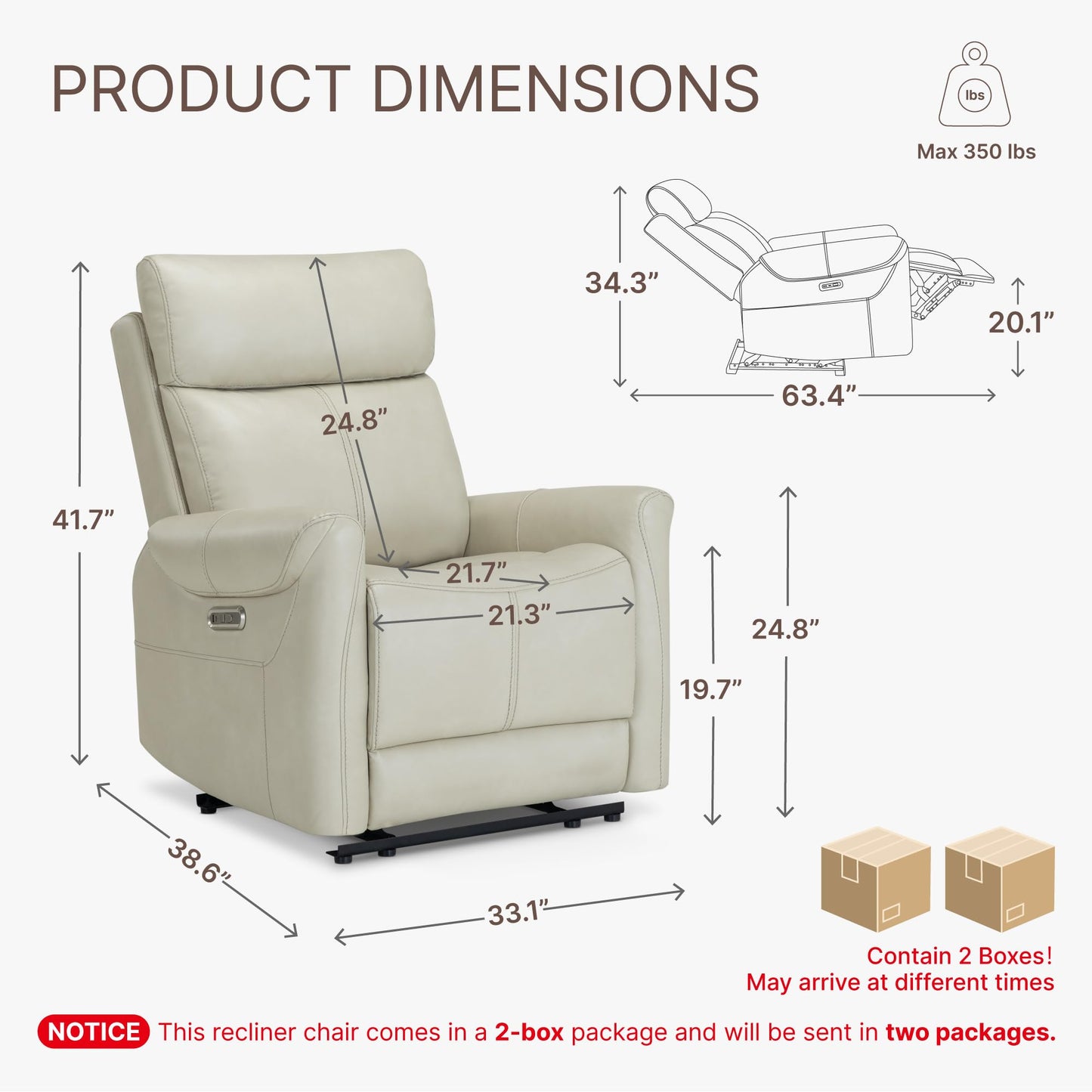 KISLOT Wall Hugger Recliner Chair for Adults, Faux Leather RV Recliner with USB Charging Ports Electric Power Reclining Sofa for Living Room Home Theater Seating Bedroom