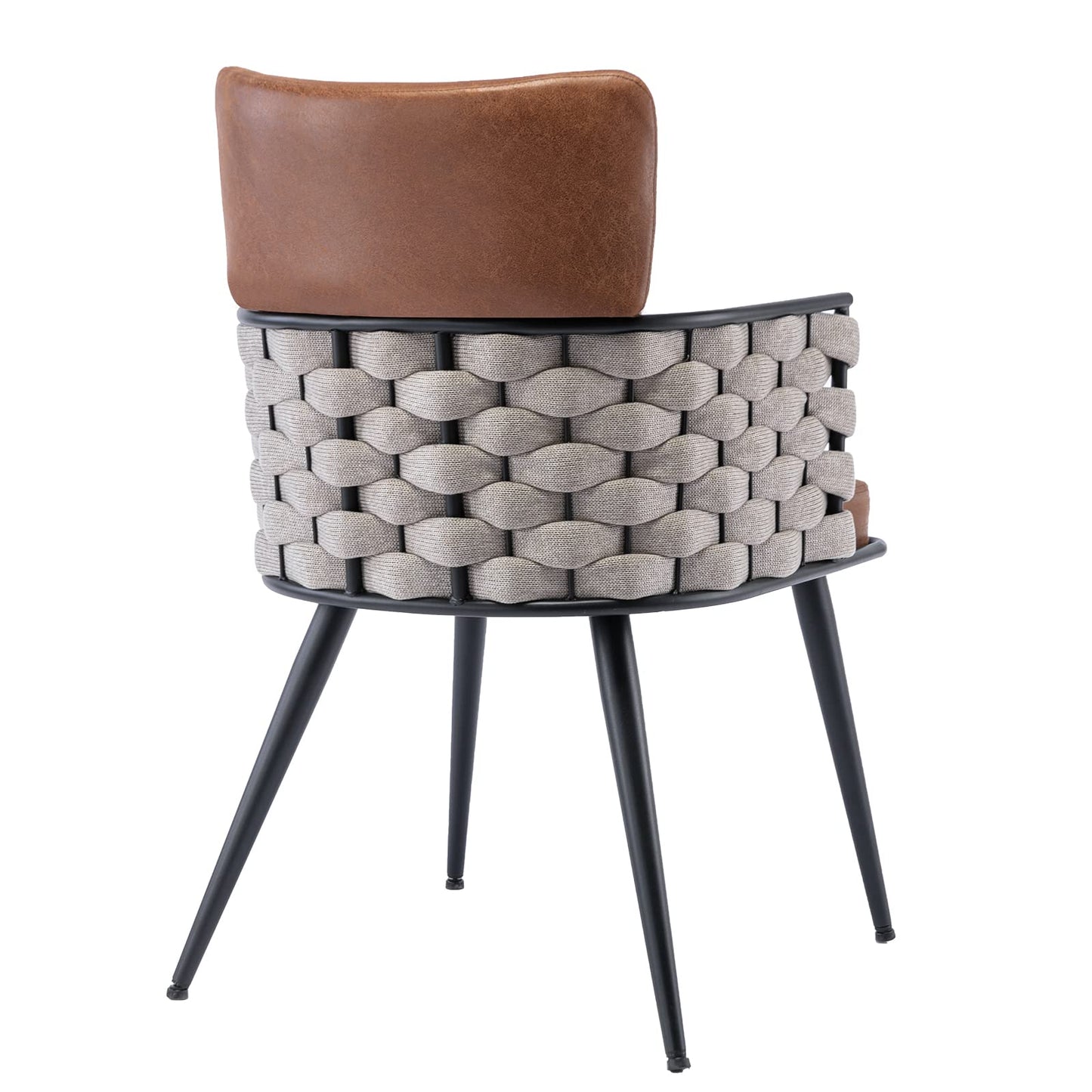 BFZ Dining Chairs Set of 2, Mid-Century Modern Dining Chairs with Metal Legs, Faux Leather Woven Kitchen Chairs for Kitchen, Living Room