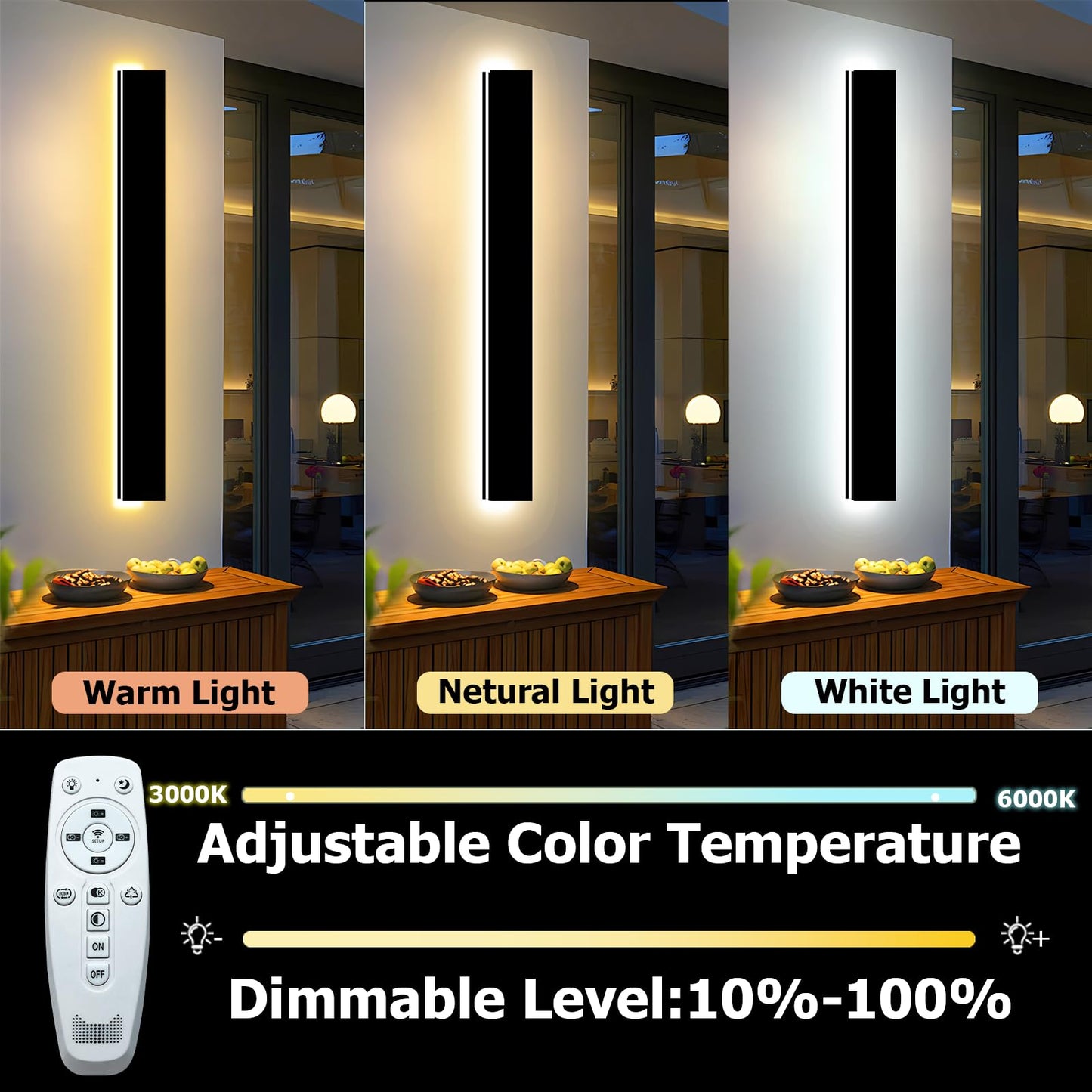 ENMLN Modern Outdoor Lights Fixture 2pc 39in,4.33in Wide Dimmable Long Exterior Light,Outside LED Wall Sconce IP65 Waterproof,Black LED Outdoor Entrance Lighting for Garage/Porch/Front Door