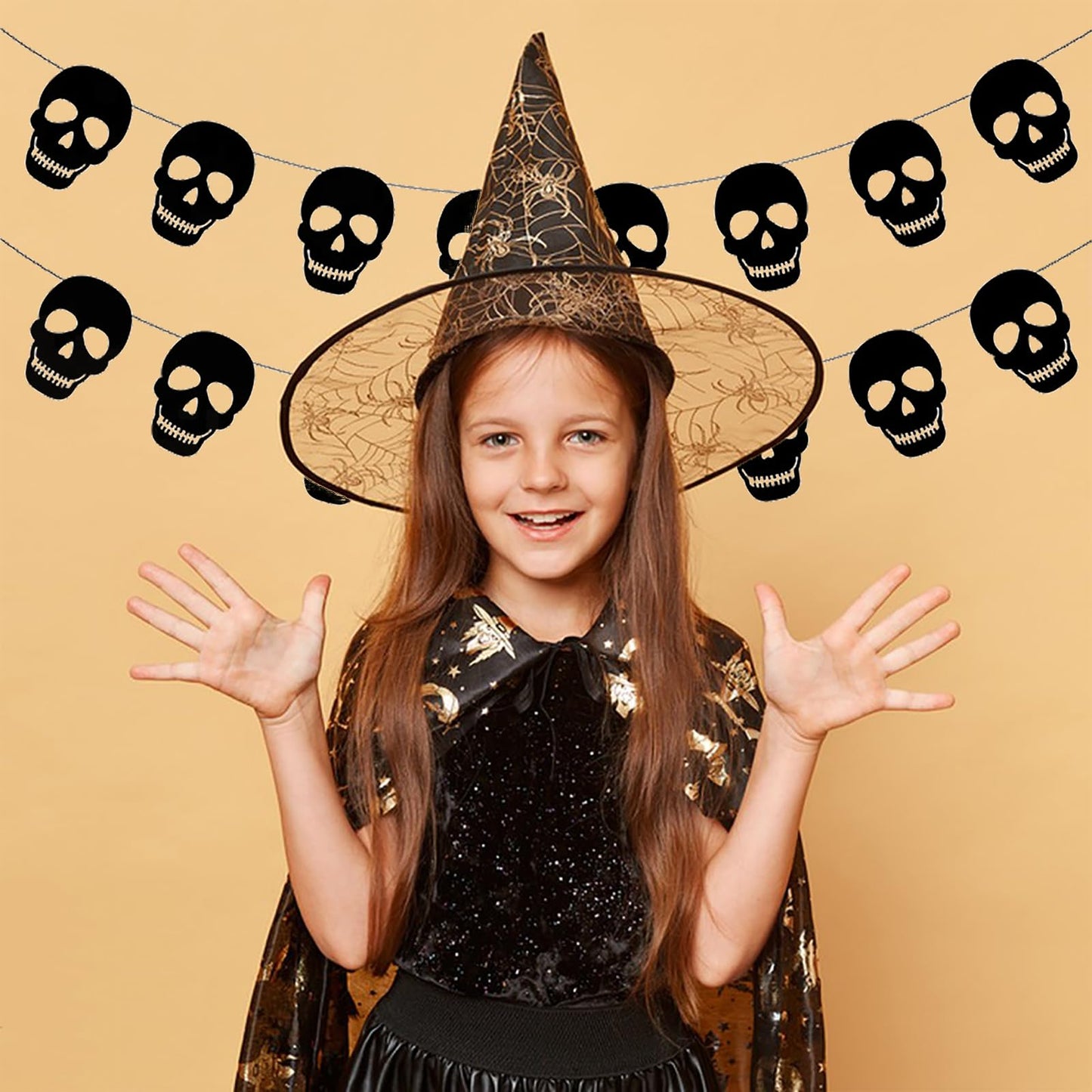 Black Skull Garland, Halloween Decoration Birthday Decoration Party Decoration Halloween Banner for Gothic Birthday Party Decorations DIY Home Decor