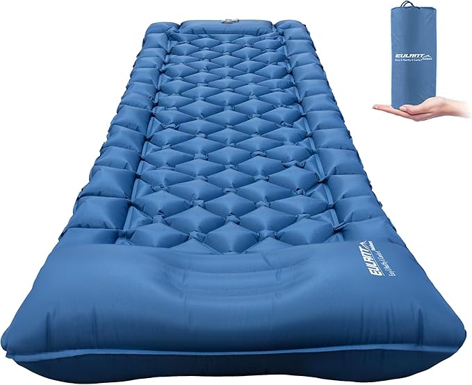 YEEKORO Single Sleeping Pad for Camping, Ultralight Inflatable Sleeping Mat with Pillow and Built-in Foot Pump, Portable C...