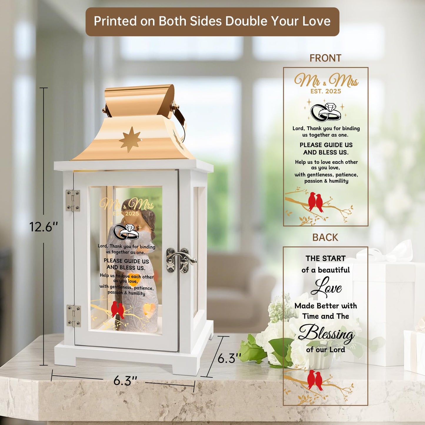 Wedding Gifts for Couples, Mr and Mrs Gifts, Mr & Mrs Est. 2025 Figurine Lantern, Unique Wedding Gifts for Newlyweds - Bridal Shower Gifts for Bride,