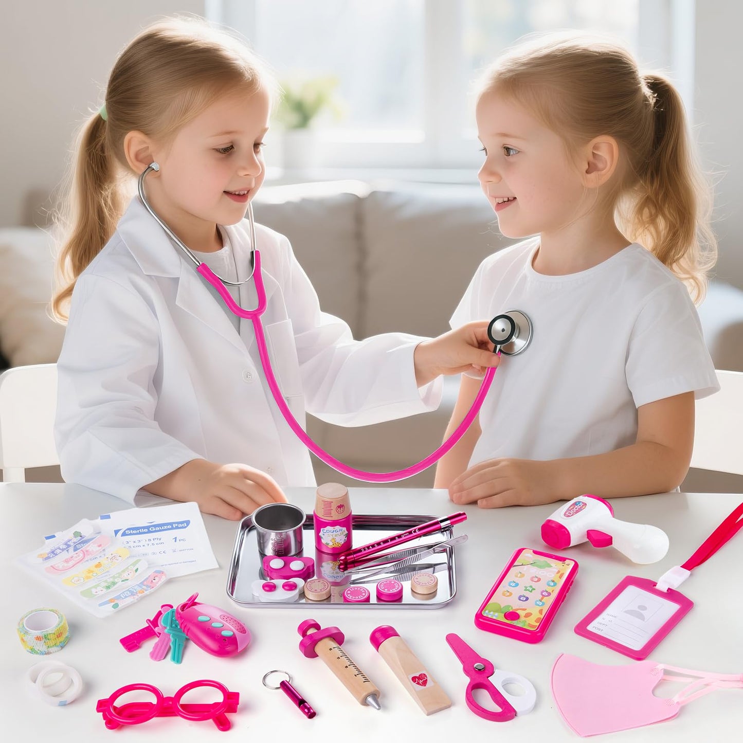 Sundaymot Doctor Kit for Girls, 34 Pcs Pretend Play Doctor Set，Doctor kit for Toddlers 3-5, with Medical Bag, Stethoscope and Other Accessories Doctor Play Gift for Kids Toddlers Role Play