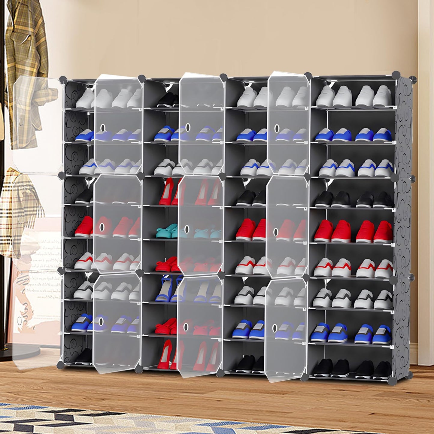 Shoe Rack Organizer,72 Pair Shoe Shelf Rack Organizer Stackable Clear Shoe Boxes Stackable Clear Shoe Boxes Adjustable Box Shelve Space Saver Shoe Rack for Entryway Bedroom (9 Tier 72 Pairs)