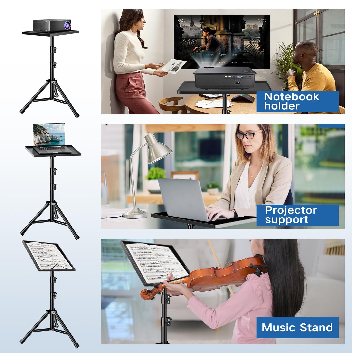 REHOSEUP Heavy Duty Projector Stand, 33LB Load Bearing & 22-55" Height Adjustable, for Projector/Laptop/DJ Gear, Outdoor/Office/Studio - Stable Base (Black)